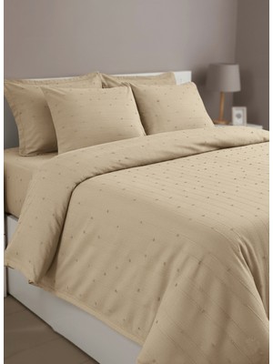 Loom Koleksiyon Bej Yatak Örtüsü Seti - 260X250 cm + 4 Yastık Kılıfı