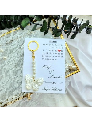 30 Adet Takvim Baskılı Kelebek Anahtarlıklı Söz Nişan Nikah Kına Hediyelik