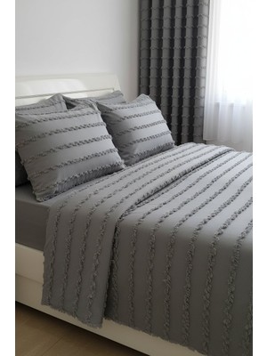 Wave Koleksiyon Iskandinav Gri Yatak Örtüsü Seti 260X250 cm + 4 Yastık Kılıfı