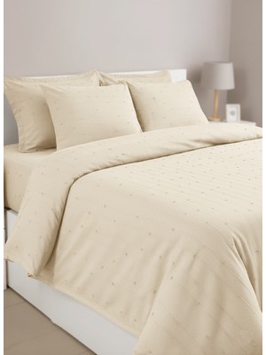 Loom Koleksiyon Krem Yatak Örtüsü Seti - 260X250 cm + 4 Yastık Kılıfı