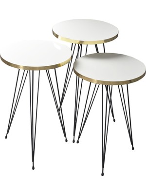 Zigon Sehpa Siyah Tel Ayak Altın Beyaz 1050