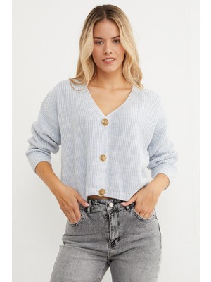 Düğmeli V Yaka Triko Hırka