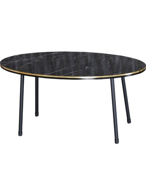 Orta Sehpa Elips Siyah Metal Ayak Çift Altın Bendir