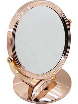 Yuvarlak 7 Inç= Çap:17.5cm Makyaj Aynası Çift Taraflı Bronz - Gümüş Pls.çerçeve Sabit Ayak (5047)