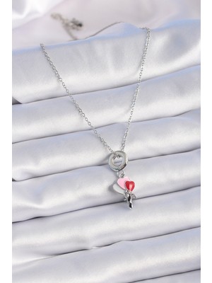 316L Çelik Gümüş Renk Renkli Kalp Figür Charm Model Kadın Kolye - Lisinya