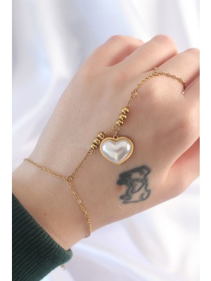 316L Çelik Gold Renk Beyaz Bubble Kalp Tasarımlı Şahmeran - Lisinya