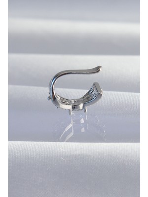 Pirinç Gümüş Renk Zirkon Taş Kaplama Earcuff Küpe - Lisinya