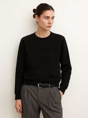 Uzun Kollu Sıgn Baskılı Bisiklet Yaka Siyah Sweatshırt