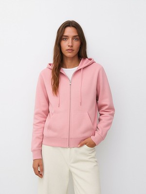 Uzun Kollu Kapüşonlu Önü Fermuarlı Lila Sweatshırt