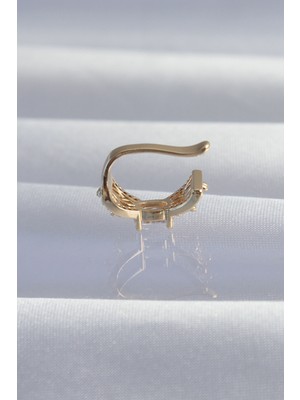 Pirinç Gold Renk Zirkon Taş Kaplama Earcuff Küpe - Lisinya