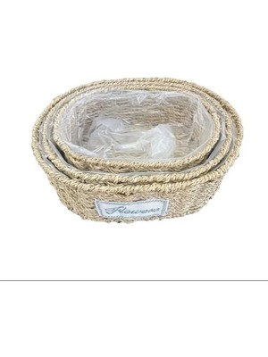 Oval Doğal Hasır Saksı Seti - 3'lü