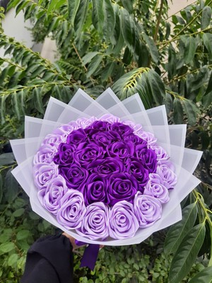 30 Lu LED Işıklı Solmayan Gül Buketi Mor-Lila Karışık Özel Üretim Gül Dışı Beyaz