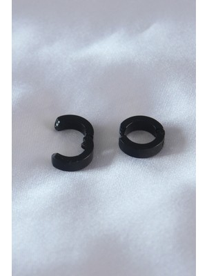 Çelik Siyah Renk Sıkıştırmalı Erkek Küpe - Lisinya