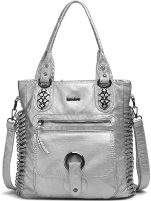 Barcelona Günlük Büyük ve Çok Cepli Kadın Omuz Çantası Uzun Askılı 1822 Platin