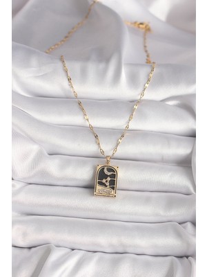 316L Çelik Gold Renk Zirkon Taşlı Ay Figürlü Tarot Model Kadın Kolye - Lisinya