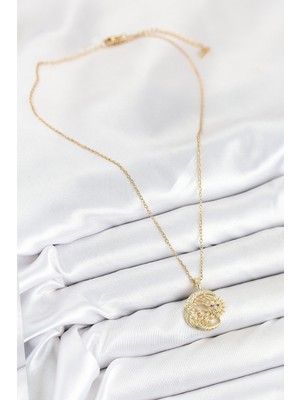 316L Çelik Zirkon Taşlı Ay ve Güneş Model Gold Renk Kadın Kolye - Lisinya