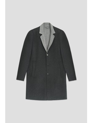 Giovane Gentile Erkek Palto Orta Kalınlıkta Dokuma Açık Gri Klasik Yaka Uzun Kol