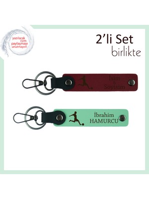Futbol Desenli Tarz Sahibi Hediye, Erkek Sevgiliye Yazı Eklenebilir Anahtarlık, Bordo-Açık Yeşil