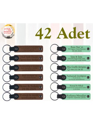 A Kahve & Yeşil, Arkadaşlara Doğum Günü Sürprizi Hediye, 42'li Set, Mesaj Yazılabilen Anahtarlık