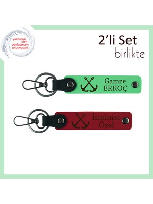 Ilk Gemi Yolculuğuna Dair Hatıra, Çıpa Desenli Kişisel Anahtarlık Takımı, Fıstık Yeşil-Kırmızı