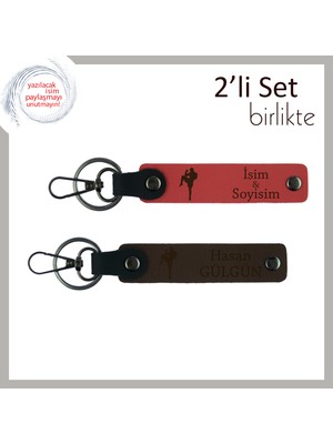 Kız Arkadaşa Şık Tekvando Figürlü Hediye, Yazılabilir Deri Anahtarlık Takımı, Nar Çiçeği-Koyu Kahve