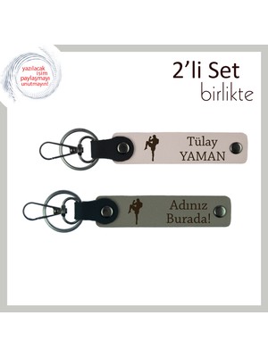 Kickboks Temalı Karizmatik Tasarım, Erkek Sevgiliye Kişisel Isimli Anahtarlık Hediye, Pudra-Kül Gri