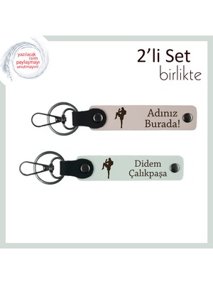 Kickboks Figürlü Tarz Sahibi Hediye, Erkek Sevgiliye Kalıcı Yazı Eklenebilir Anahtarlık, Pudra-Beyaz