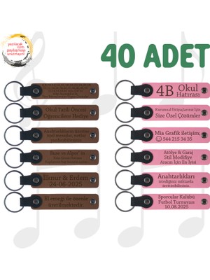A Kahve & Pembe, Firma Yıl Dönümü Kutlamalarına Hediye, 40’lı Set, Isimli Anlamlı Deri Anahtarlık