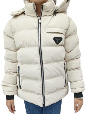 Kız Çocuk /Erkek Çocuk Fermuar Cepli Kapüşonu Çıkabilen İçi Peluş Astarlı Bej Renk Mont