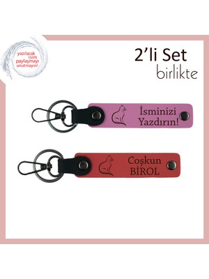 Miyav Miyav Tarzın Tamamlayıcısı, Kedi Temalı, Isme Özel Yazılı Anahtarlık, Pembe-Nar Çiçeği