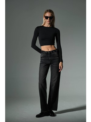 Yüksek Bel Üste Oturan %100 Pamuk Geniş Paça Flare Jean Kot Kadın Pantolon @sanremo