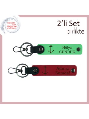 Yelkenli Figürlü Anahtarlık, Isme Özel Kaptanlık Simgesiyle Kalıcı Hediyelik, Fıstık Yeşil-Kırmızı