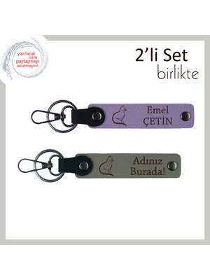 Miyav Miyav Kombin Tamamlayıcı, Tatlı Desenli, Kişisel Deri Anahtarlık, Mor Menekşe-Kül Gri