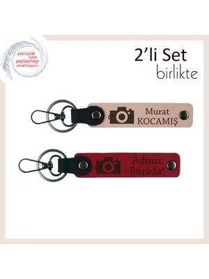 Kadrajda Aşkın Izleri, Kamera Motifli, Kişisel Yazılı Anahtarlık Hediye Seti, Yavru Ağzı-Kırmızı