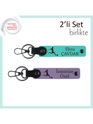 Futbol Temalı Deri Anahtarlık Takımı, Erkek Sevgiliye Doğum Günü Hediyesi, Turkuaz-Mor Menekşe