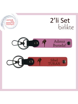 Kız Sevgiliye Dövüş Sporları Temalı Şık Armağan, Yazı Eklenebilir Deri Anahtarlık, Pembe-Nar Çiçeği