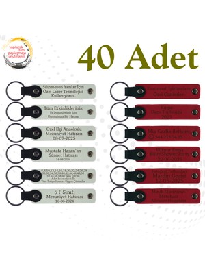 Beyaz & Kırmızı, Bebek Mevlüdüne Özel Anı, 40’lı Set, Isimli Anlamlı Deri Anahtarlık