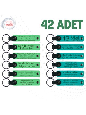F Yeşili & K Turkuaz, Öğretmenden Karne Hediyesi, 42’li Set, Kişisel Yazılı Deri Hatıra Anahtarlık