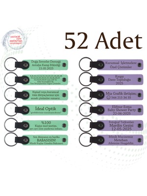 Yeşil & Mor Menekşe, Bebek Mevlüdüne Küçük Armağan, 52’li Set, Kişiselleştirilebilir Deri Hatıra