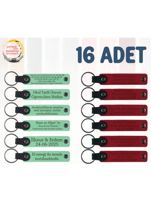 Yeşil & Kırmızı, Yürüyüş Gezisi Grubuna Veda Anısı, 16’lı Set, Isim Yazılı Anlamlı Deri Hediyelik