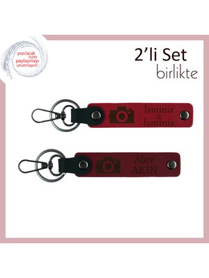 Fotoğrafçılık Hayaline Eşlik Etsin, Kamera Desenli Isimli Anahtarlık Seti, Kırmızı-Bordo
