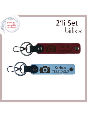 Fotoğraf Makinesi Desenli Deri Tasarım, Erkek Sevgiliye Özel Doğum Günü Armağanı, Bordo-Gök Mavi