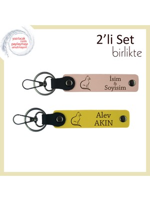 Minik Miyavlarla Büyüyenlere, Kedi Temalı, Kişisel Yazılı 2’li Anahtarlık, Yavru Ağzı-Sarı