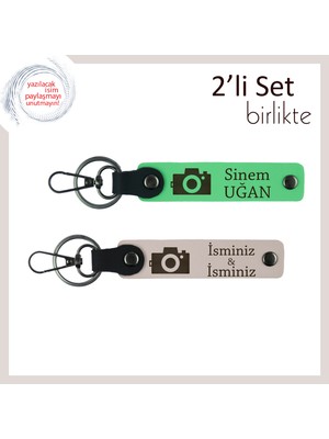 Fotoğrafçılıkla Uğraşan Erkek Sevgiliye Tarz Sahibi Hediyelik Deri Takım, Fıstık Yeşil-Pudra