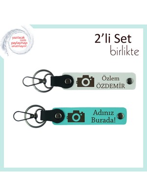 Kız Sevgiliye Özel Fotoğraf Figürlü Doğum Günü Armağanı, Yazı Eklenebilir Set, Beyaz-Turkuaz