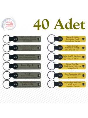 Kül Gri & Sarı, 40’lı Set, Isimli Anlamlı Deri Anahtarlık, Bebek Mevlüdüne Anlamlı Hediye