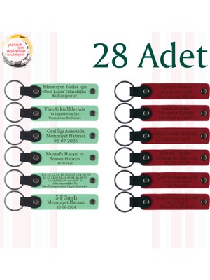 Yeşil & Kırmızı, Kına Gecesi Törenine Özel Anı, 28’li Set, Mesajlı Deri Hatıra Anahtarlık