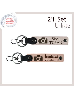 Deklanşör Sesine Eşlik Eden Hediye, Kamera Motifli, Kişisel Yazılı Anahtarlık Set, Pudra-Yavru Ağzı