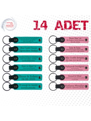 Koyu Turkuaz & Pembe, 14’lü Set, Isimli Deri Anahtarlık, Kurumsal Seminerlere Katılanlara Hediye