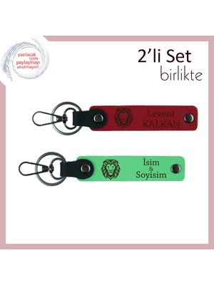 Kaplan Desenli Kalıcı Hatıralık, Sevgiliye Verilebilecek Kişisel Deri Set, Kırmızı-Fıstık Yeşil